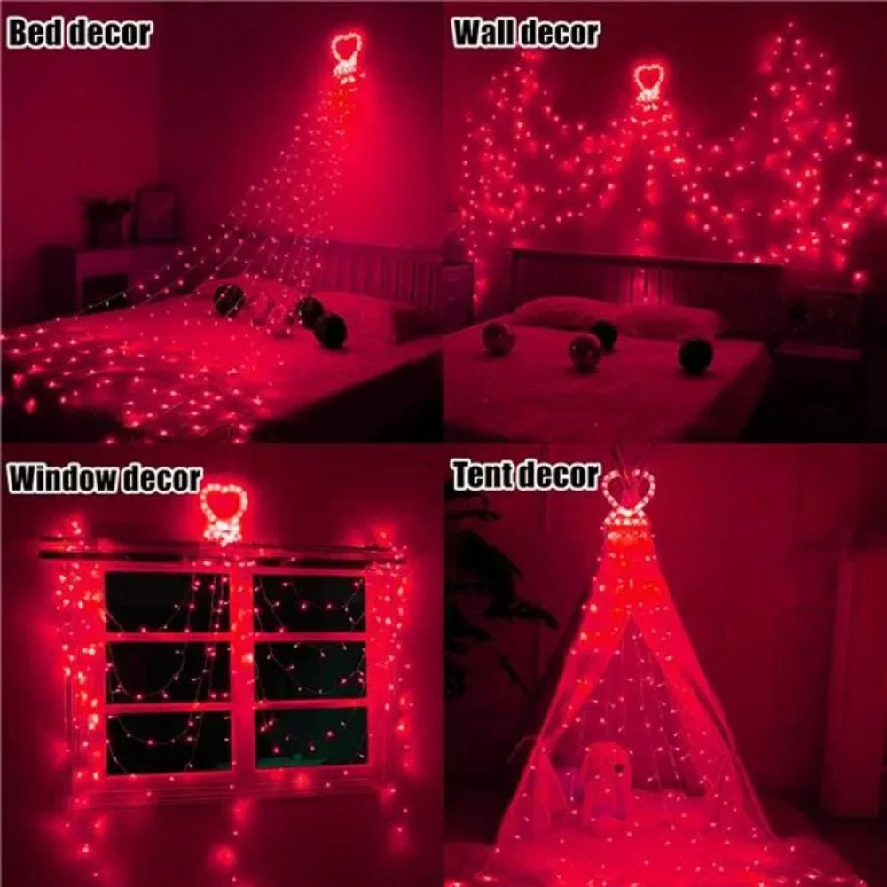 Out/Indoor Valentines Day Decor Lights,300 LED 8 Modes 29V Plug in Window Lights